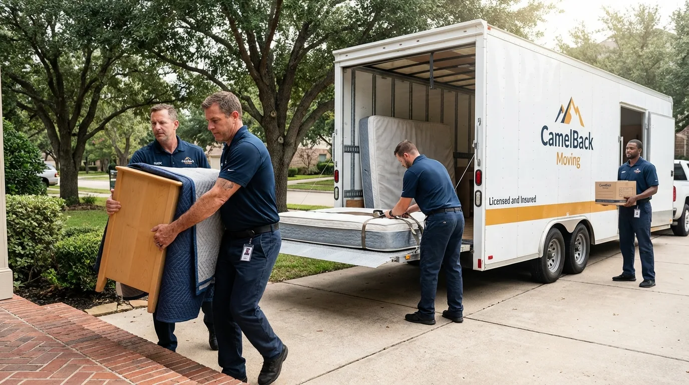 Crew loading residential truck for cross-state move from Greenbrier, AR